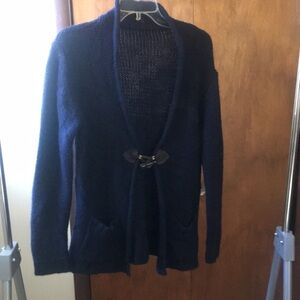 Navy Blue Knit Cardigan with Toggle Closure